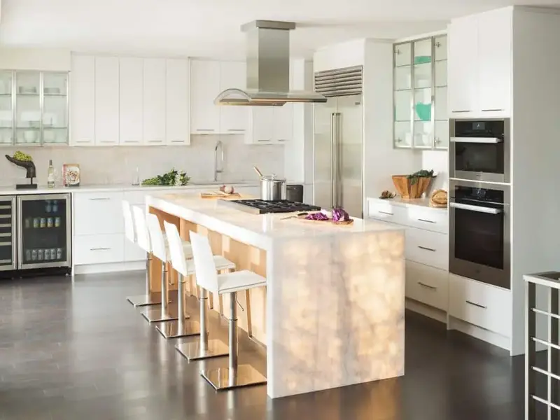 backlit Quartzite slab on countertop